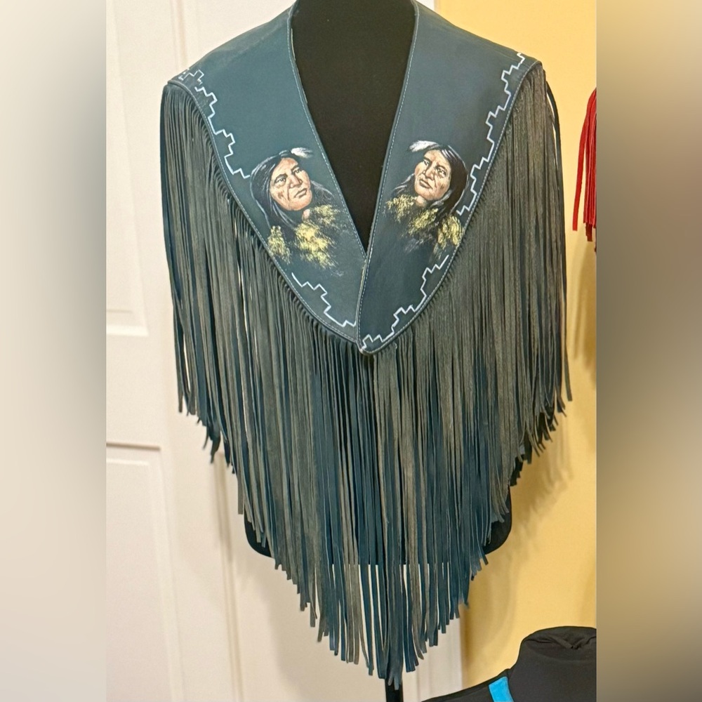Hand painted Fringe Leather Shawl